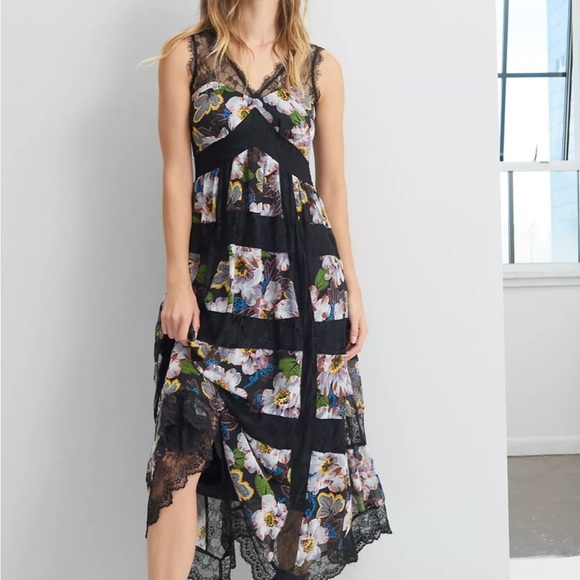 Anthropologie Dresses & Skirts - NWT ANTHROPOLOGIE KASONDRA LACE TIERED MAXI DRESS BLACK FLORAL PRINT MULTI 8